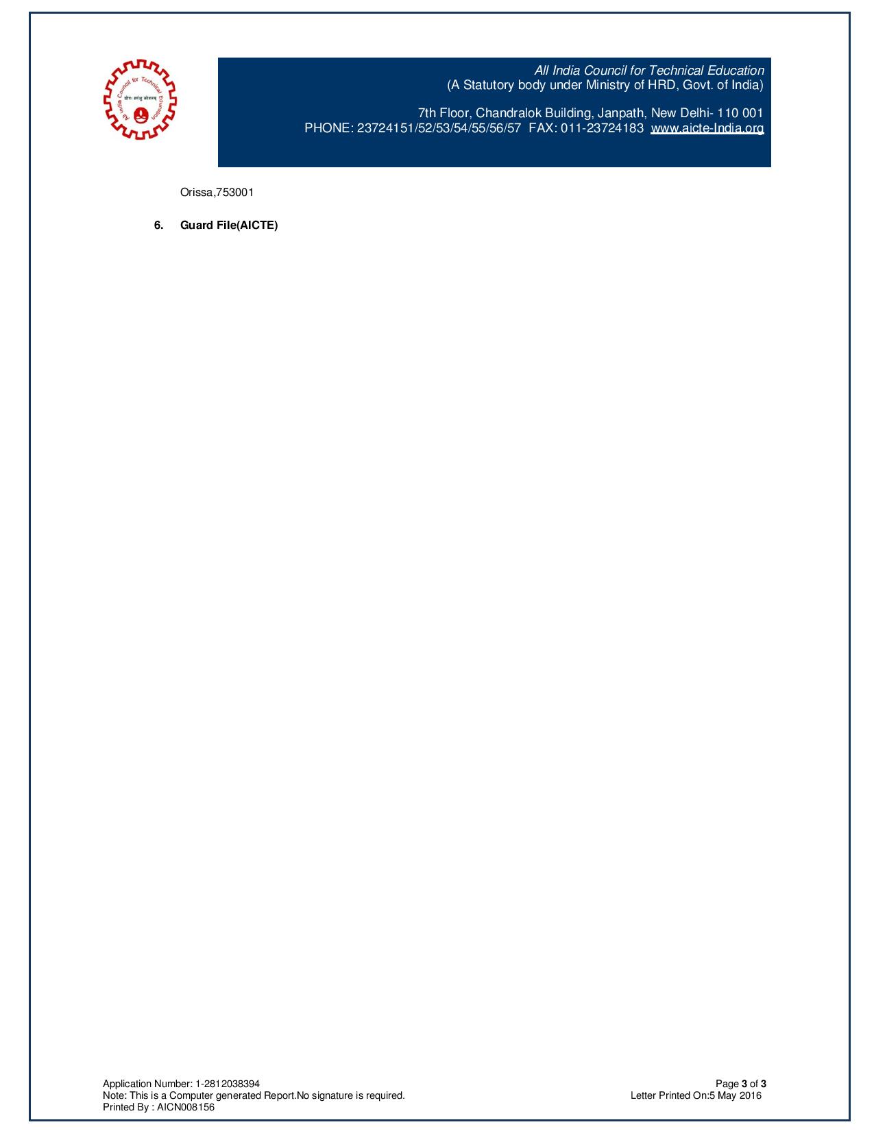 AICTE Affiliation EoA 2016-17