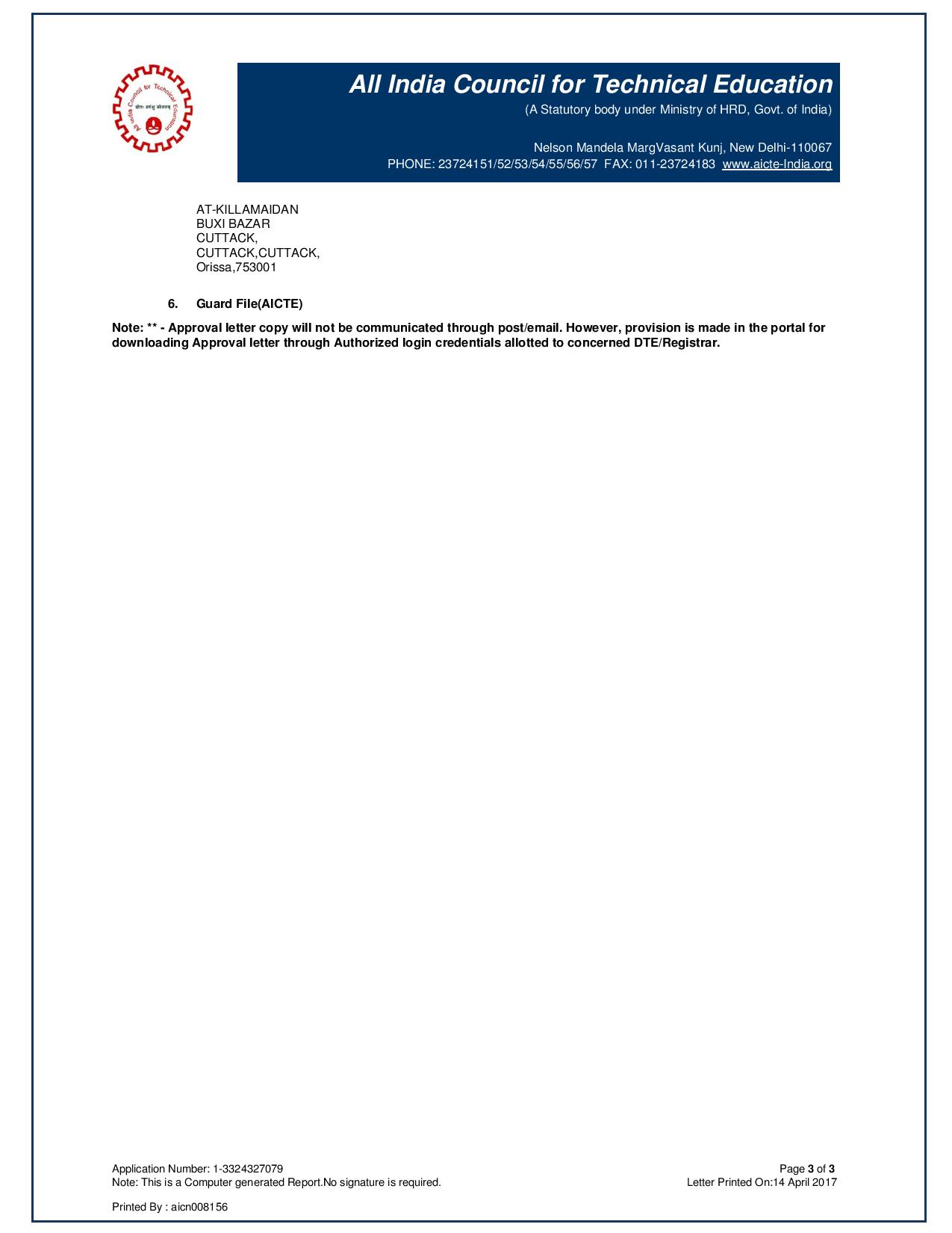 AICTE Affiliation EoA 2017-18